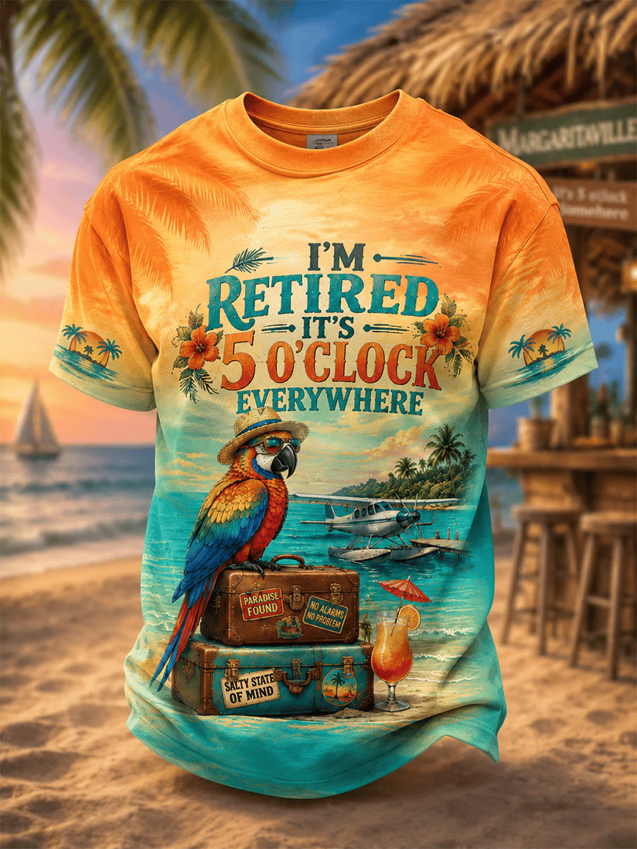 Men's Retro Vacation Music Parrot Printed Casual T-Shirt
