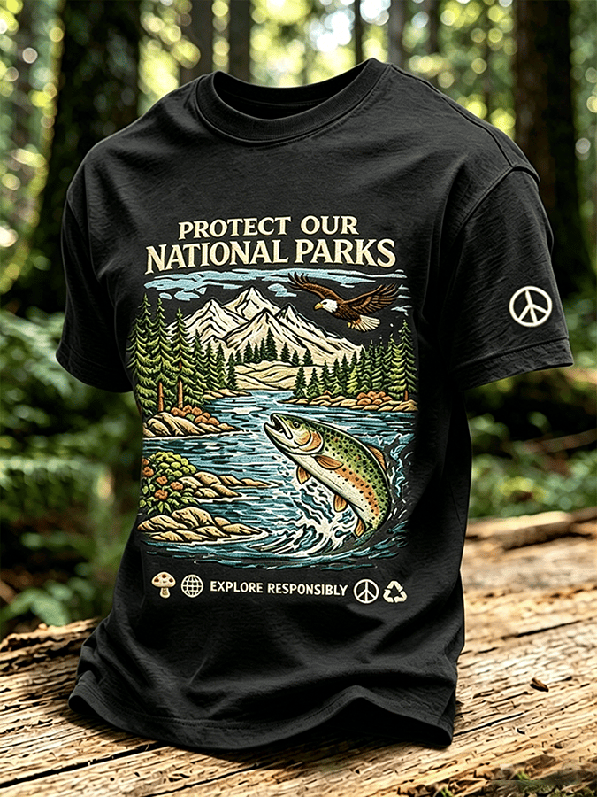 Protecting National Parks, Retro Salmon Nature Men's T-Shirt