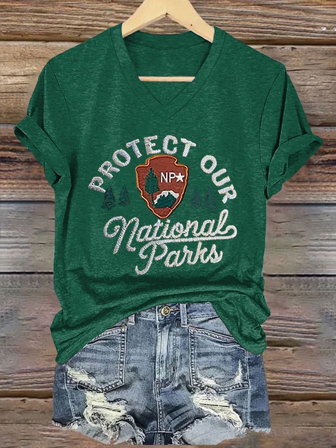 Women's Protect National Parks Print V-Neck T-Shirt
