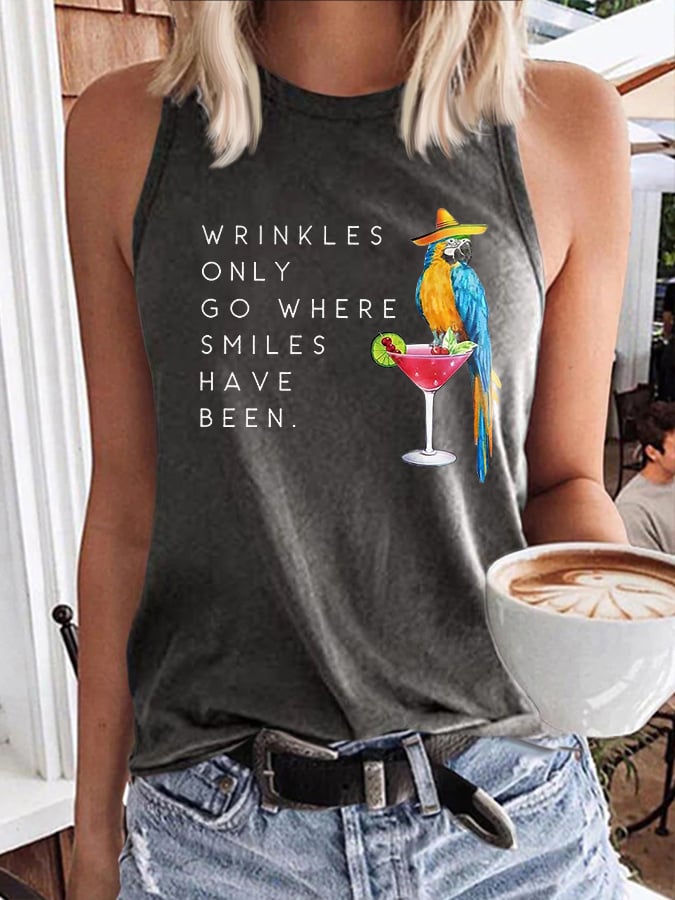 Retro Wrinkles Only Go Where Smiles Have Been Print Tops Tank