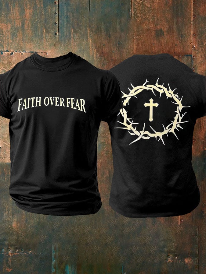 🔥Hot Sale Picks 🔥Men's Faith Over Fear Printed Casual T-Shirt
