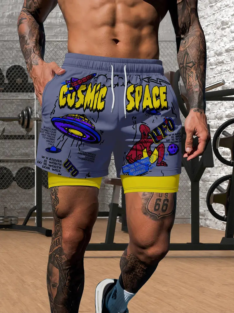 Unisex Alien Spaceship Print Casual Wear Shorts