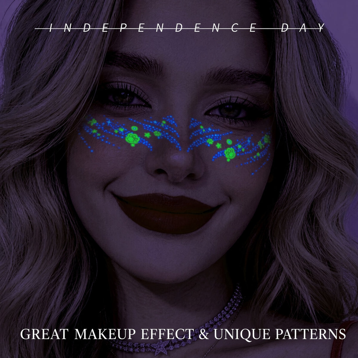 Halloween Glow-in-the-Dark Face Decals – Tri-color Fluorescent Lightning Design (Full-Face Sticker for Cosplay Parties)