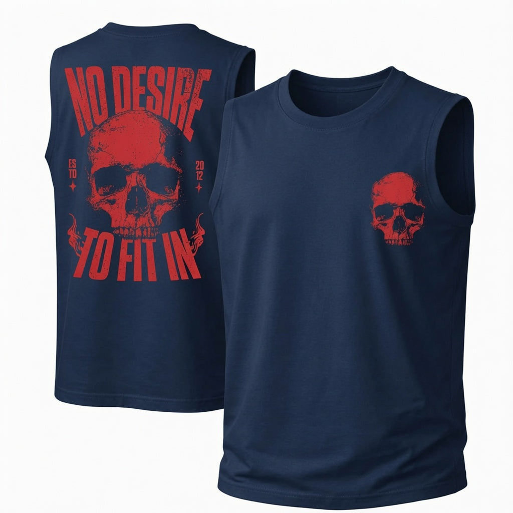Unisex Cotton Sleeveless Tank Top -No Desire To Fit In Skull Printed Style