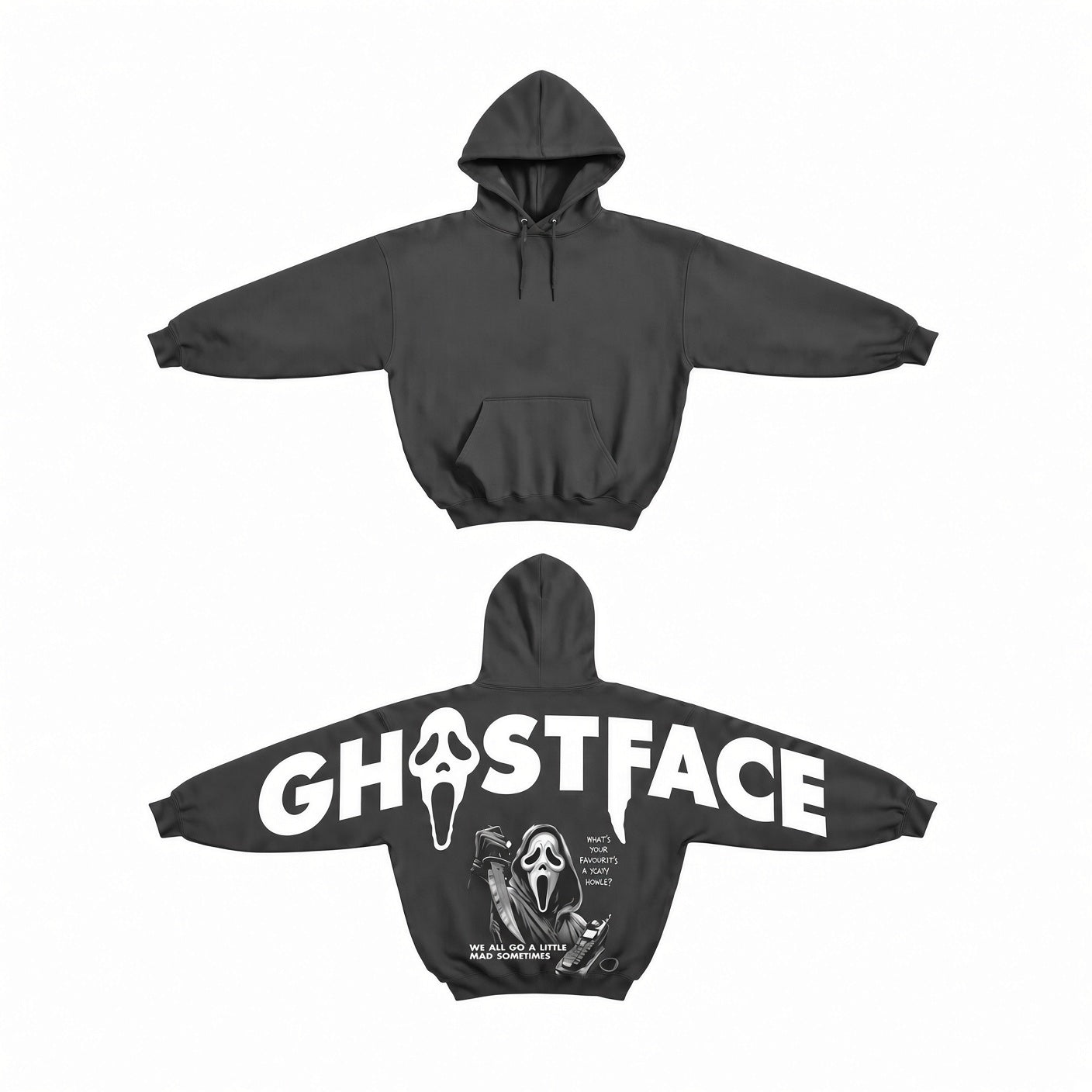Unisex Halloween Retro 90's Funny Ghostface Shoulder-to-Shoulder Back Lettering Sweatshirt Hoodie
