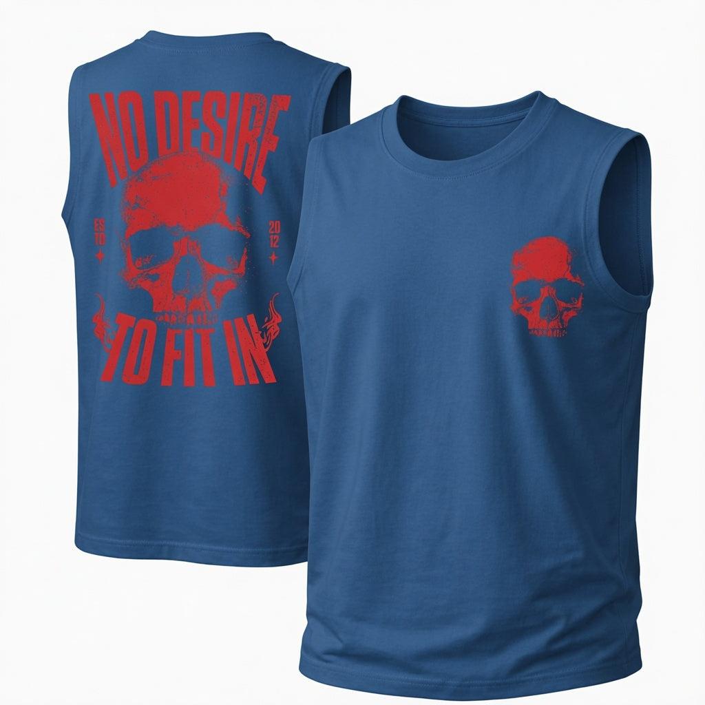 Unisex Cotton Sleeveless Tank Top -No Desire To Fit In Skull Printed Style