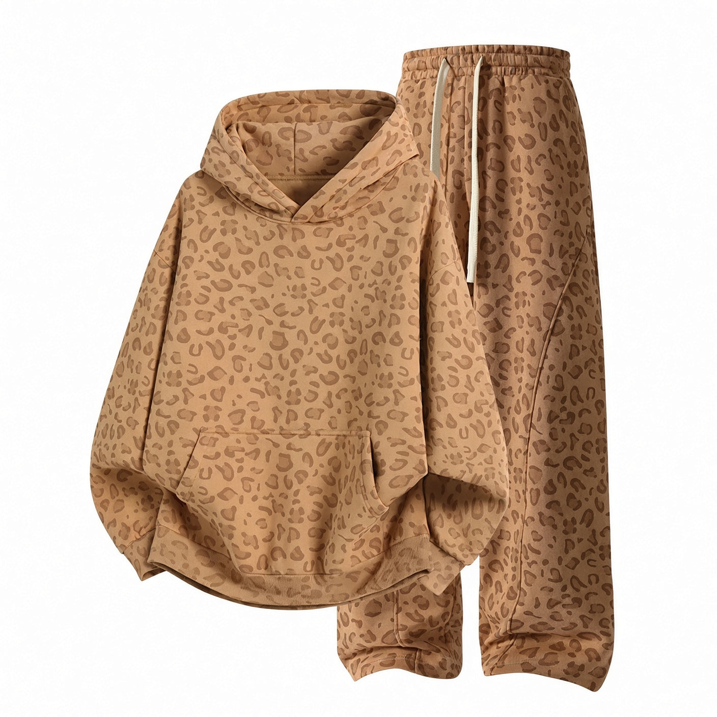 Unisex Leopard Print 2-Piece Set – Oversized Hoodie & Wide-Leg Pants 🐆🔥