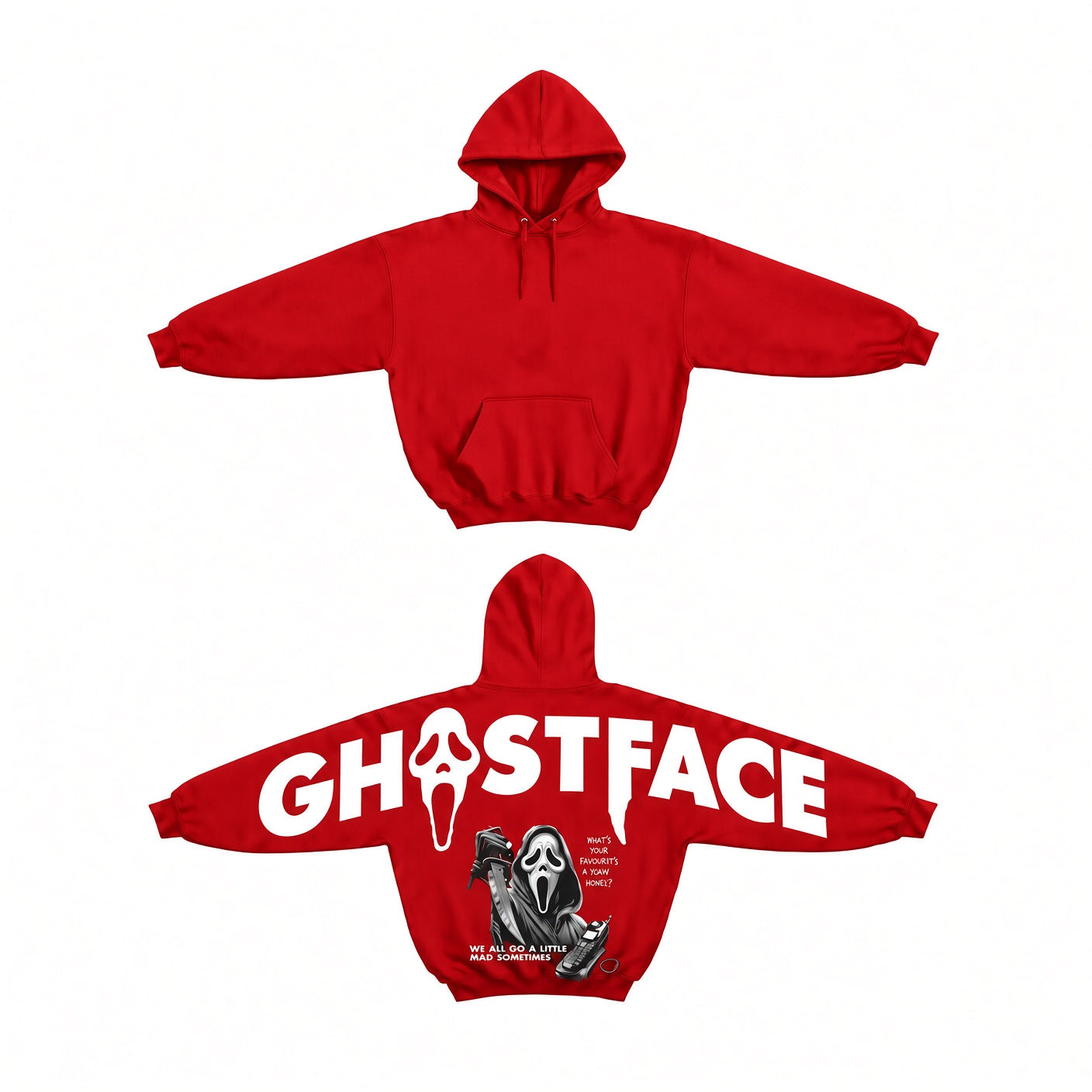 Unisex Halloween Retro 90's Funny Ghostface Shoulder-to-Shoulder Back Lettering Sweatshirt Hoodie
