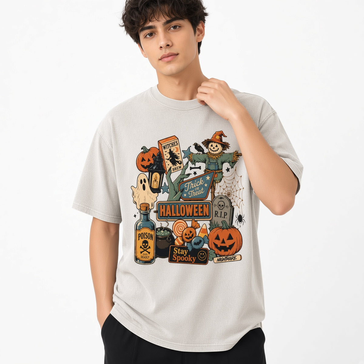 Unisex Vintage Halloween Short-Sleeve Cotton T-Shirt