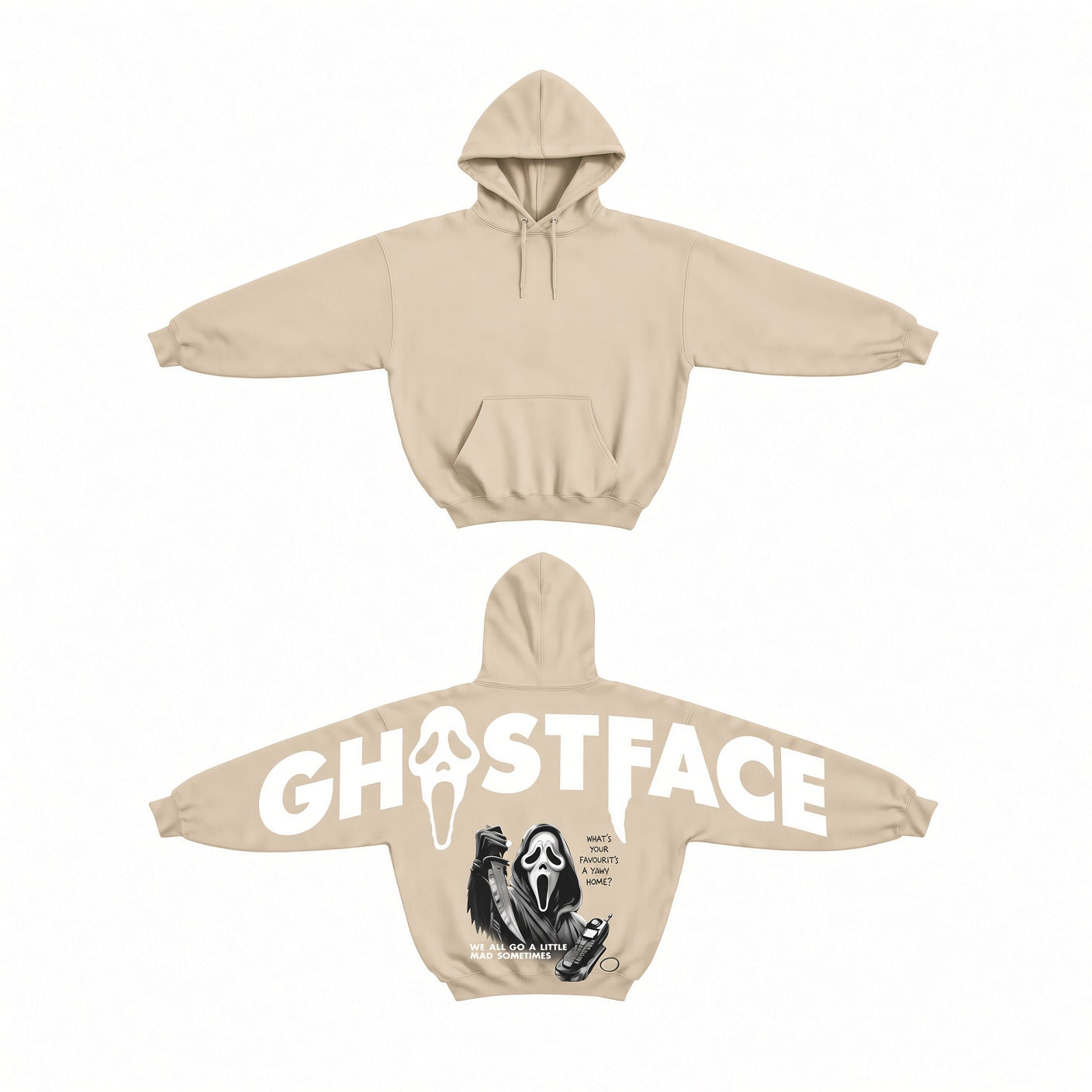 Unisex Halloween Retro 90's Funny Ghostface Shoulder-to-Shoulder Back Lettering Sweatshirt Hoodie