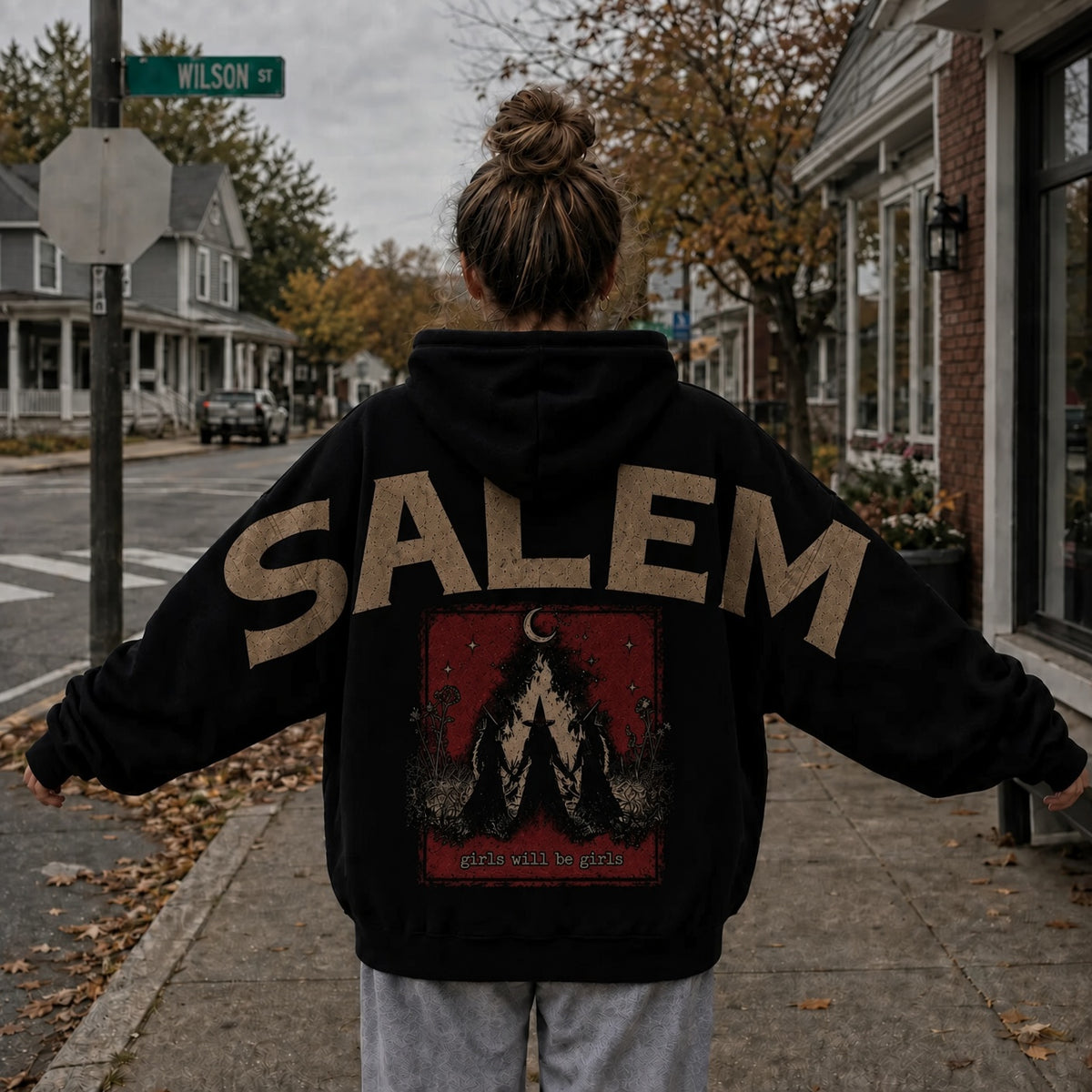 Unisex Halloween Shoulder-to-Shoulder Back Lettering Sweatshirt Hoodie