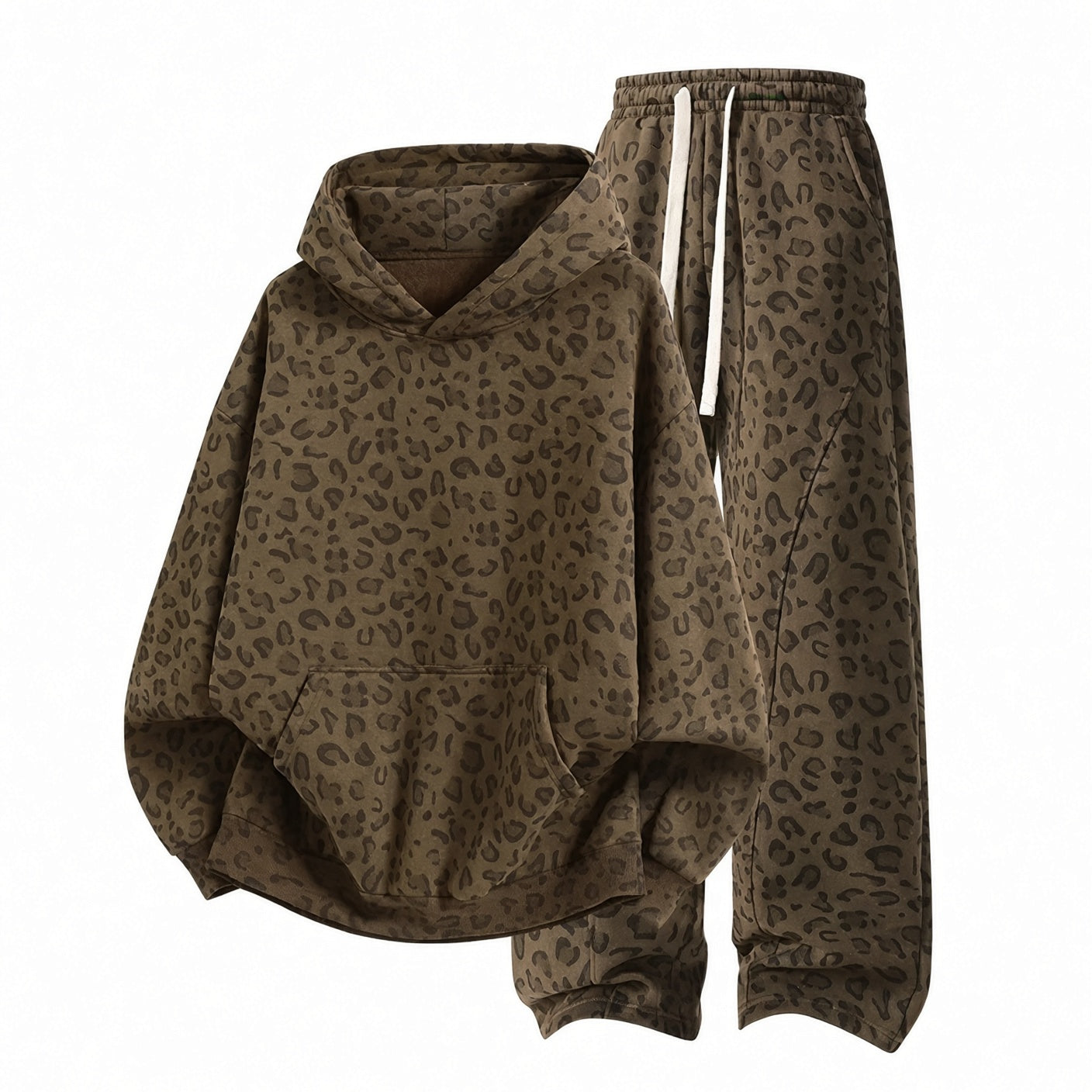 Unisex Leopard Print 2-Piece Set – Oversized Hoodie & Wide-Leg Pants 🐆🔥