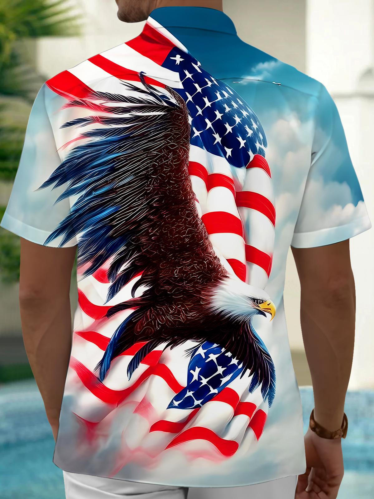 Independence Day American Flag Eagle Men's Pocket Short Sleeve Shirts