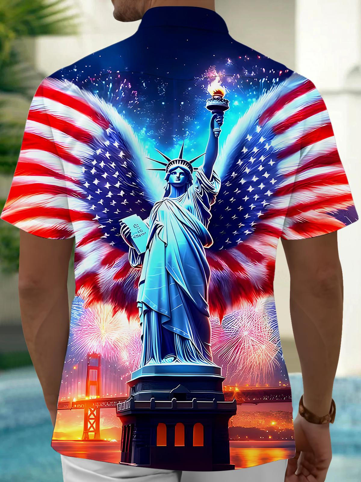 Statue Of Liberty Men's Pocket Short Sleeve Shirts