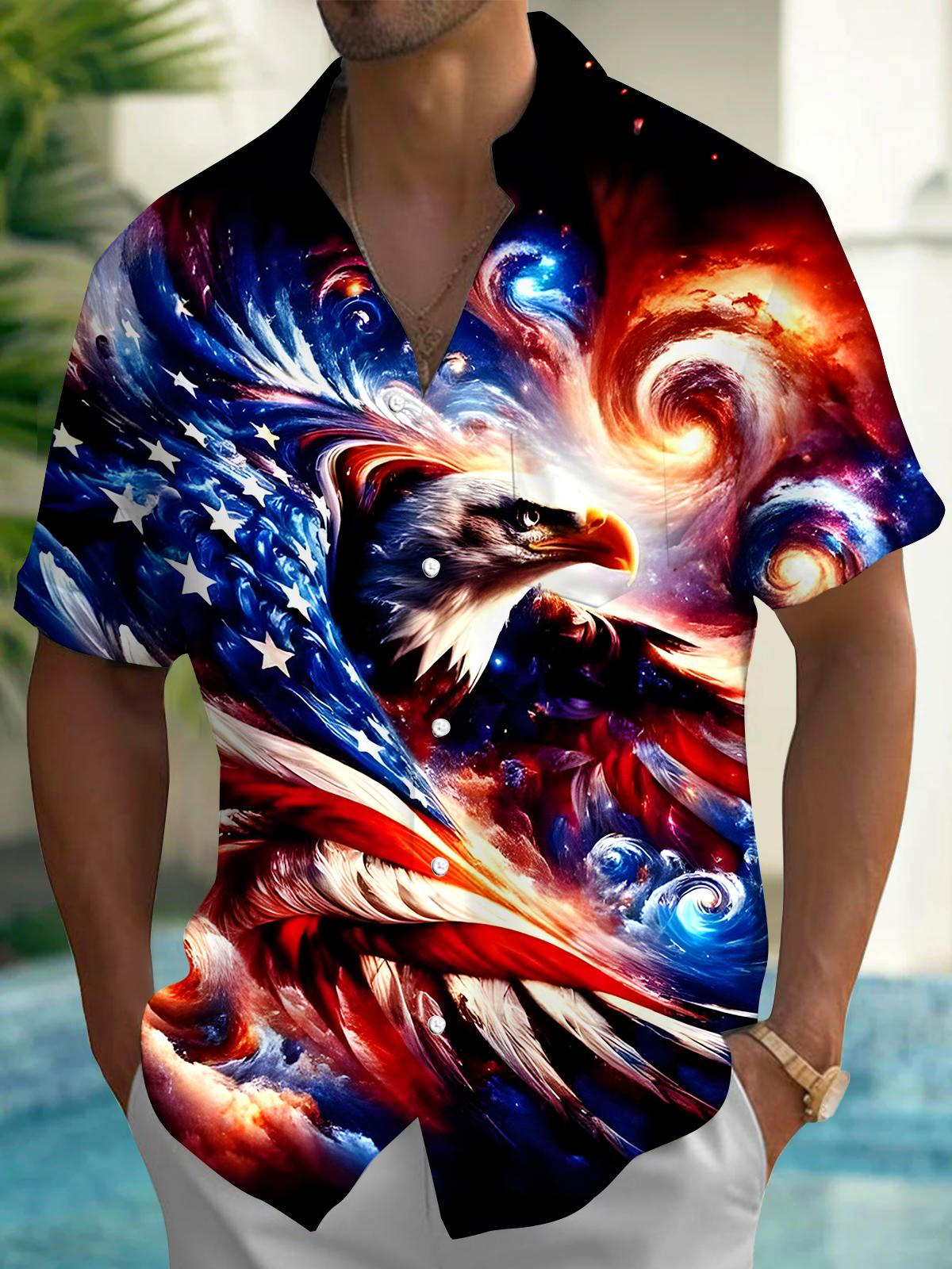 Independence Day Eagle Men's Pocket Short Sleeve Shirts