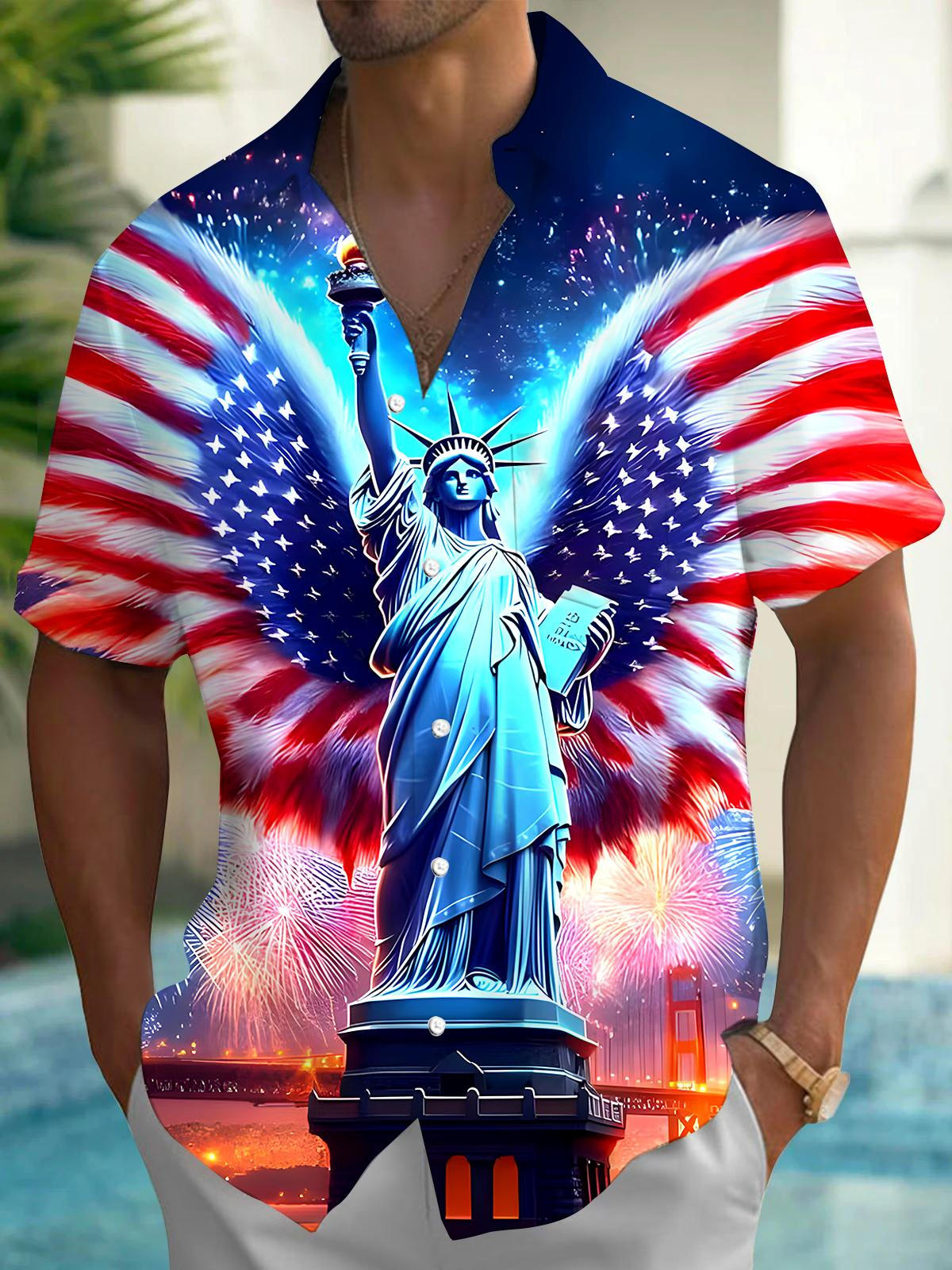 Statue Of Liberty Men's Pocket Short Sleeve Shirts