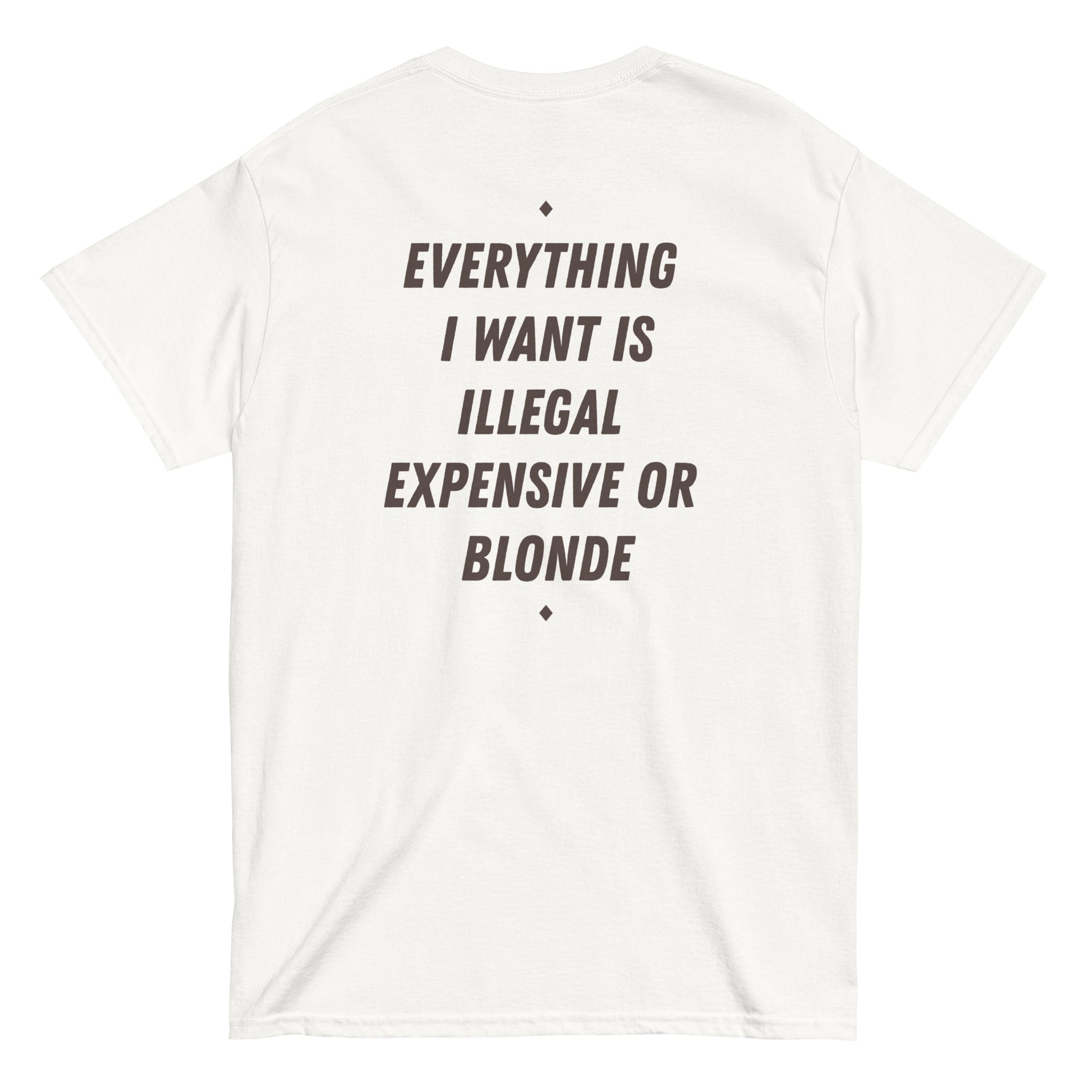 EVERYTHING I WANT IS ILLEGAL, EXPENSIVE OR BLONDE