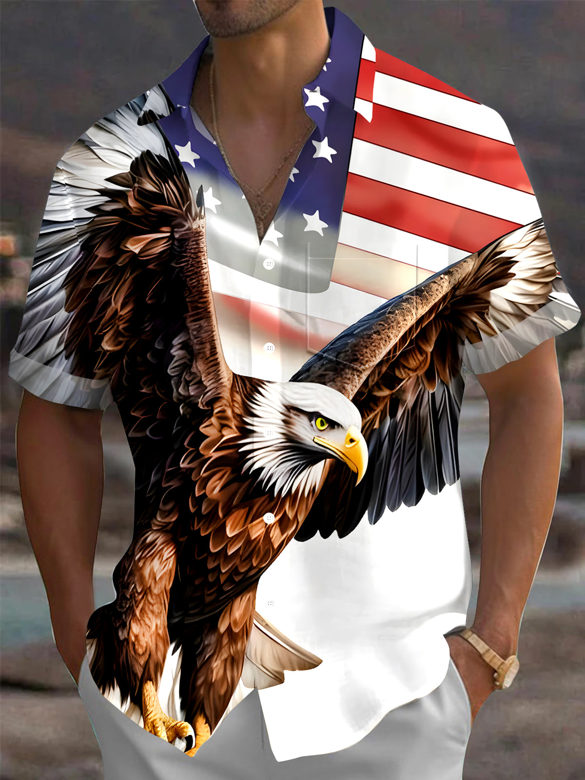 Independence Day Eagle Men's Pocket Short Sleeve Shirts