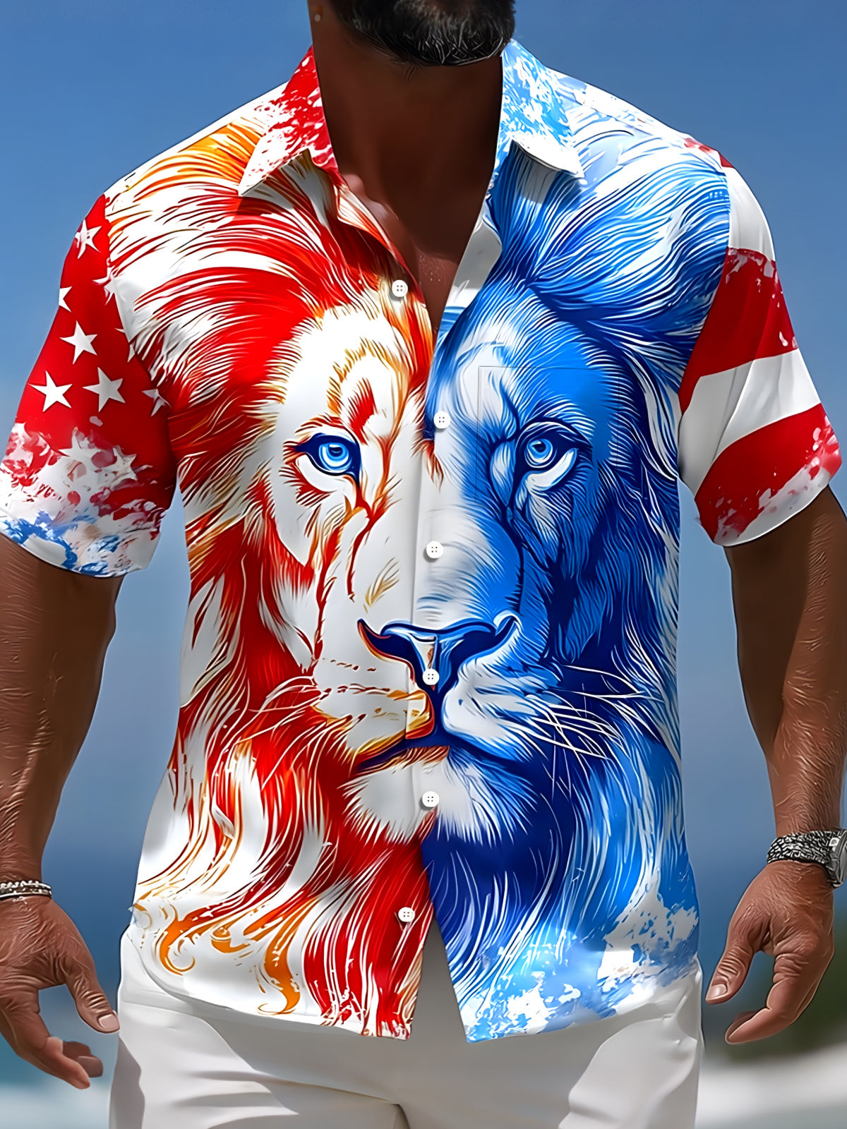 Independence Day Lion Men's Pocket Short Sleeve Shirts