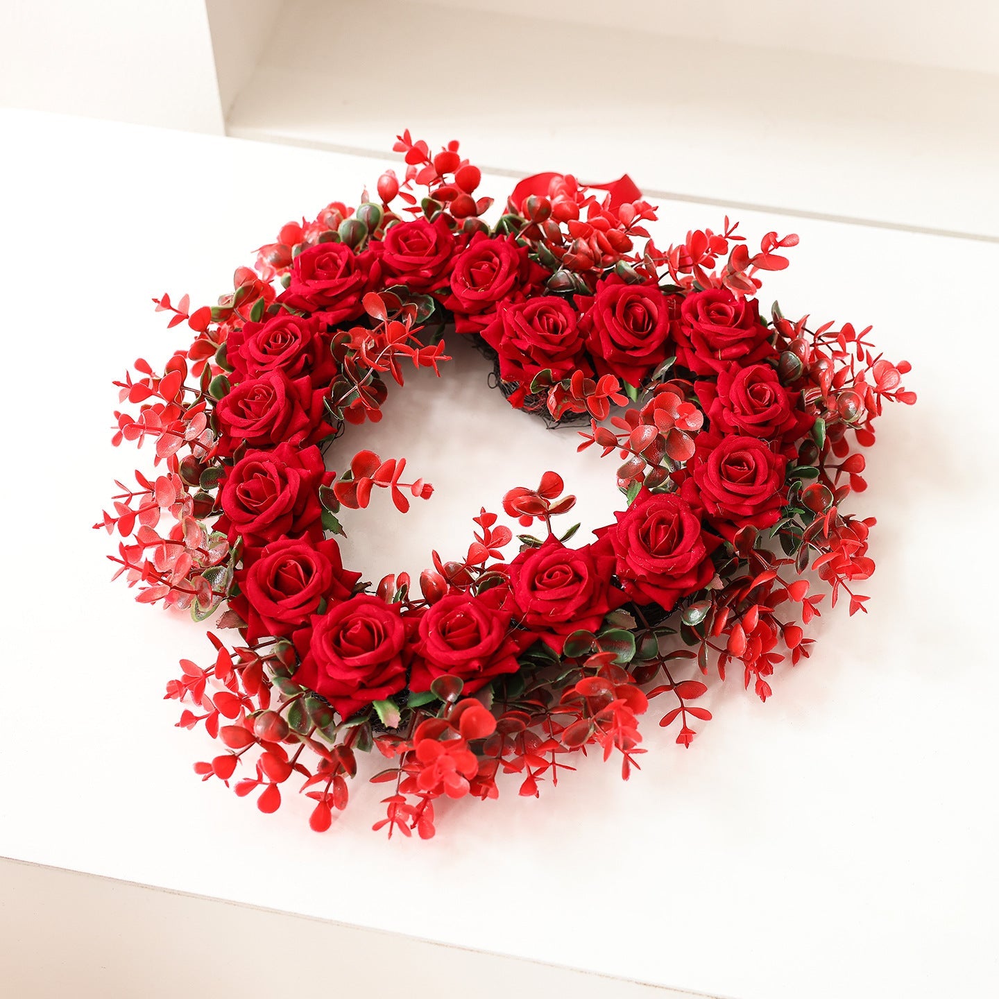 Valentine's Day heart-shaped red rose wreath