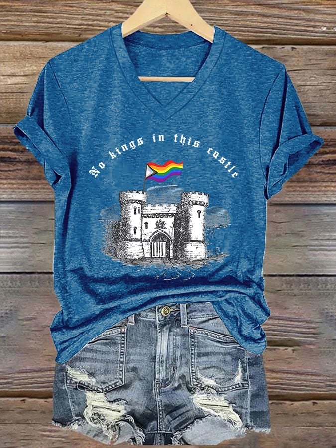 V-Neck Retro No Kings In This Castle Print T-Shirt