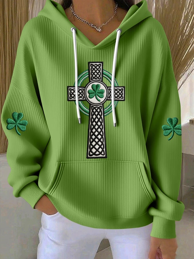 Women's St. Patrick's Day Print Hooded Collar Sweatshirt