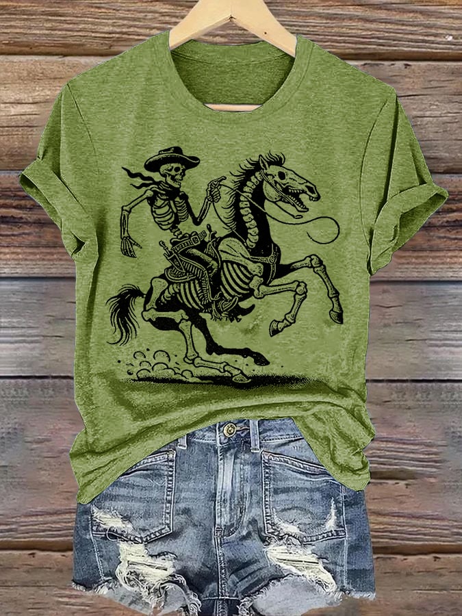 Women's Cowboy Skull FDT Print Casual T-shirt