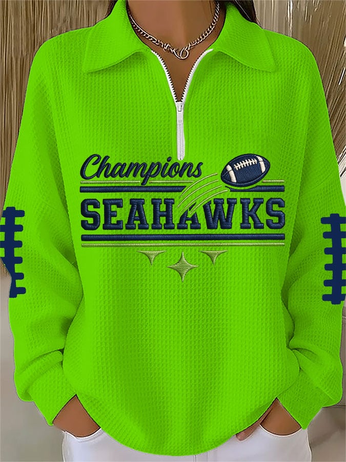 Women's Football Print Waffle Zip-Up Top