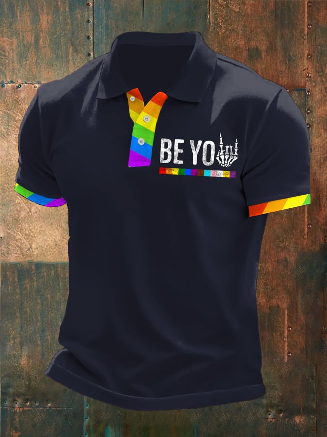Man's Be You Rainbow Pride Stripes Printed POLO Shirt