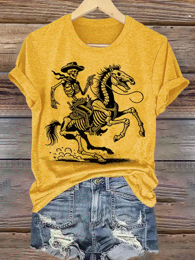 Women's Cowboy Skull FDT Print Casual T-shirt