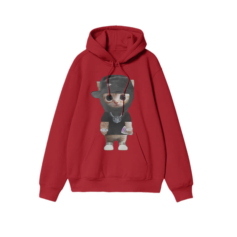 Unisex Street Style Cat Print Hoodie