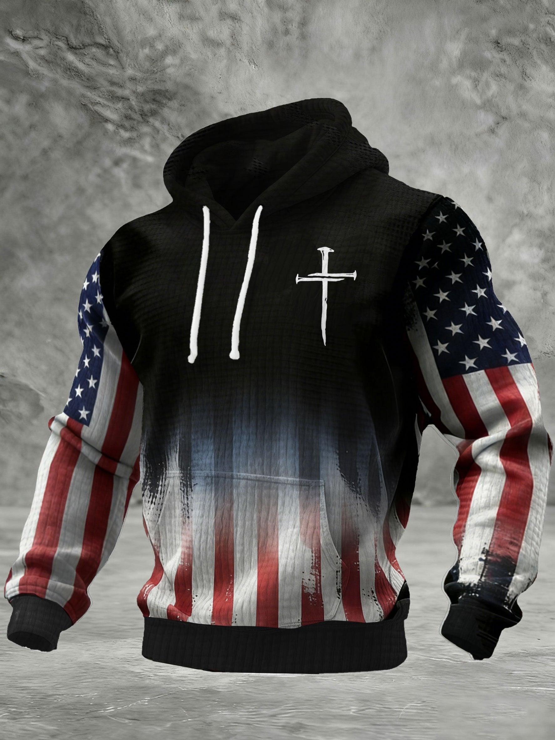Men's Vintage Flag And Cross Print Hooded Sweatshirt