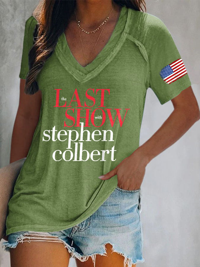 V-Neck Retro Last Show Print T-Shirt
