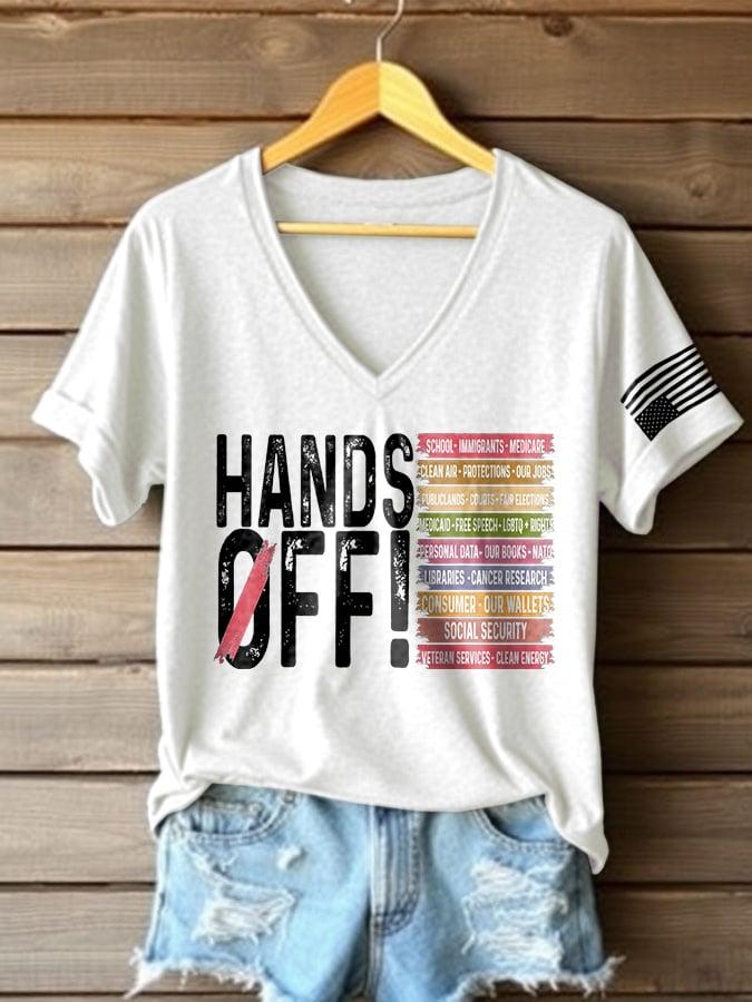 Women's Retro Hands Off Protest Print T-Shirt