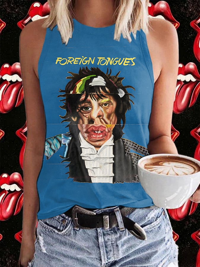 Retro Foreign Tongues Print Tops Tank