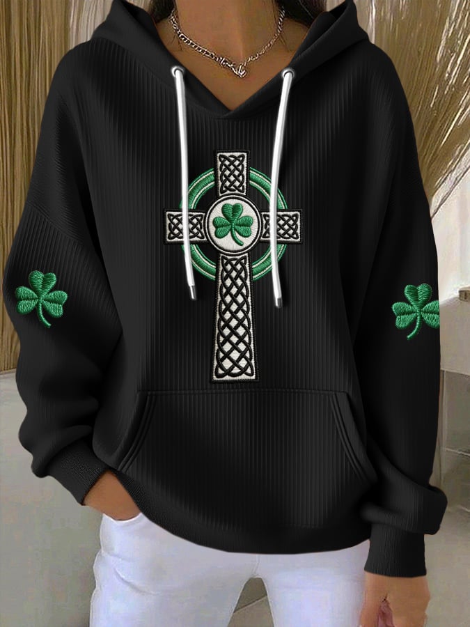 Women's St. Patrick's Day Print Hooded Collar Sweatshirt