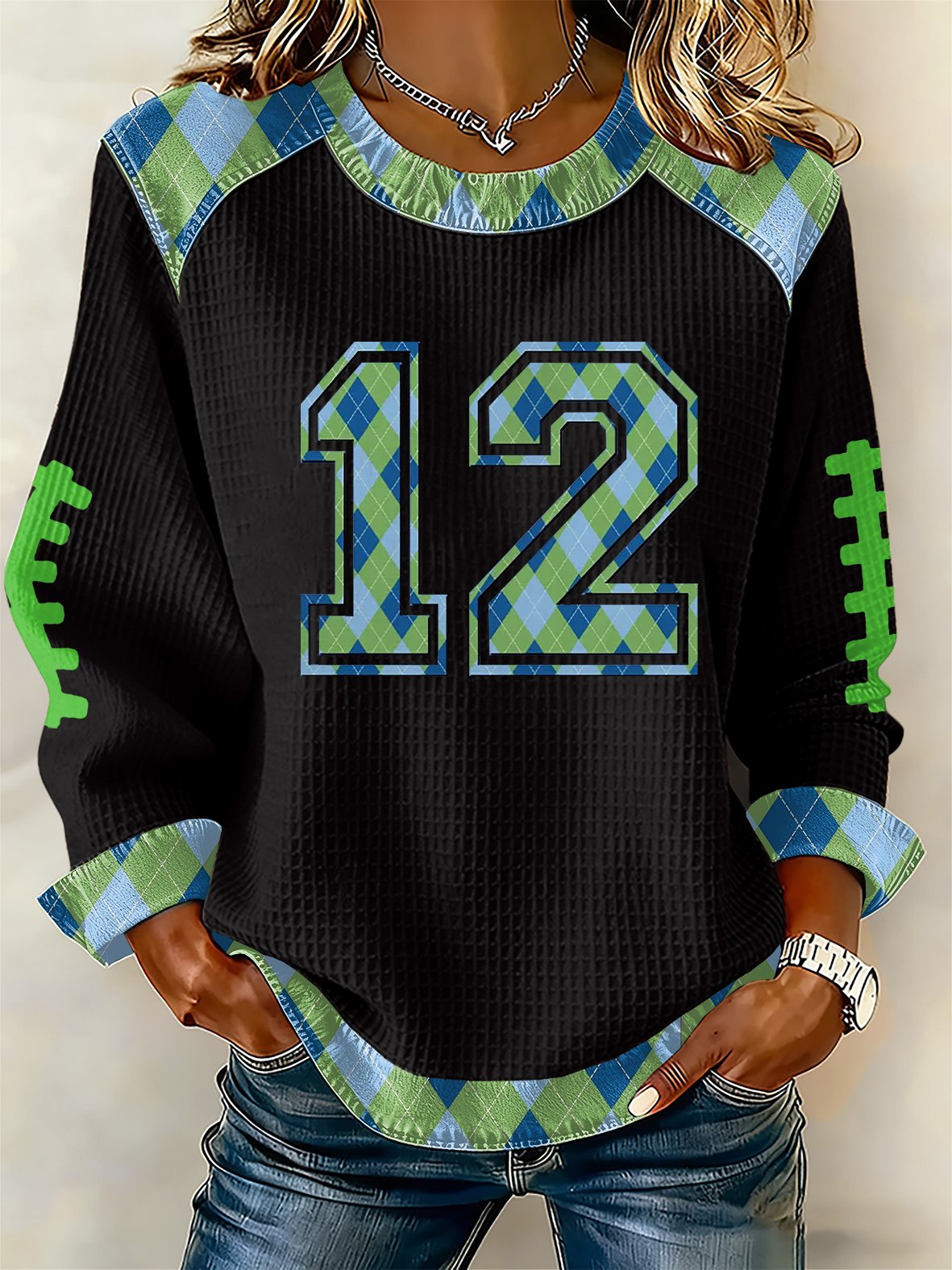 Women's rugby print long-sleeved sweatshirt