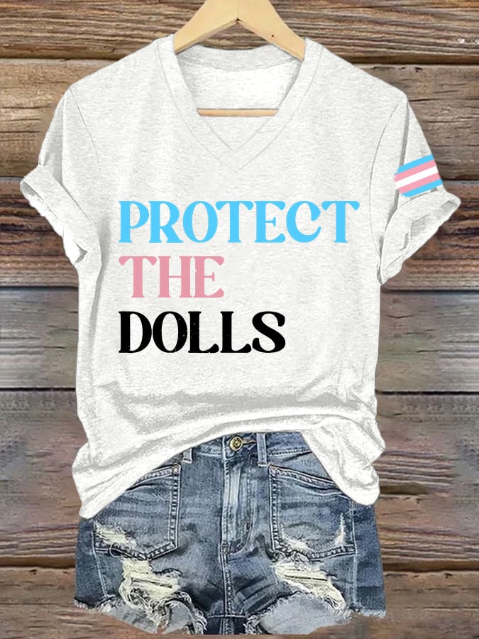 Women's Protect The Dolls Printed V Neck T-shirt