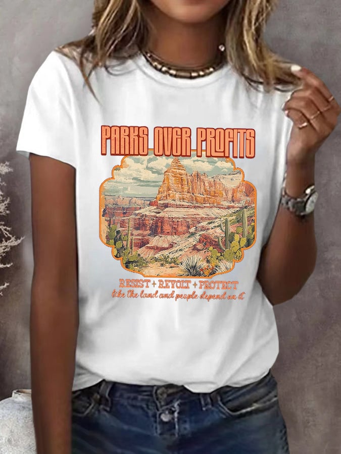 Women's Protect National Parks Printed Casual T-shirt