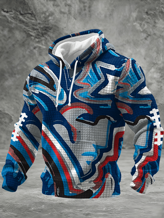 Men's Football Print Checkered Fabric Hooded Sweatshirt