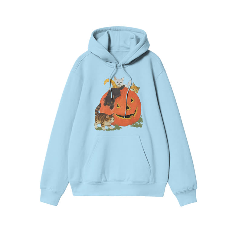 Unisex Cats Playing On Pumpkins Halloween Print Hoodie