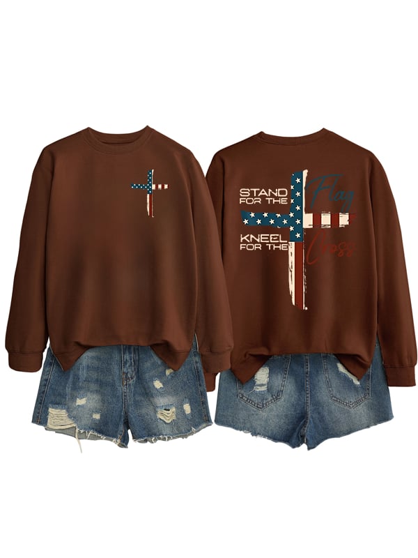 Women's  Stand For The Flag Kneel For The Cross  Print  Sweatshirt
