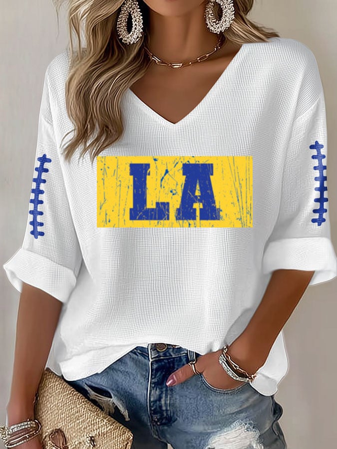 Women's Football Print Waffle T-shirt