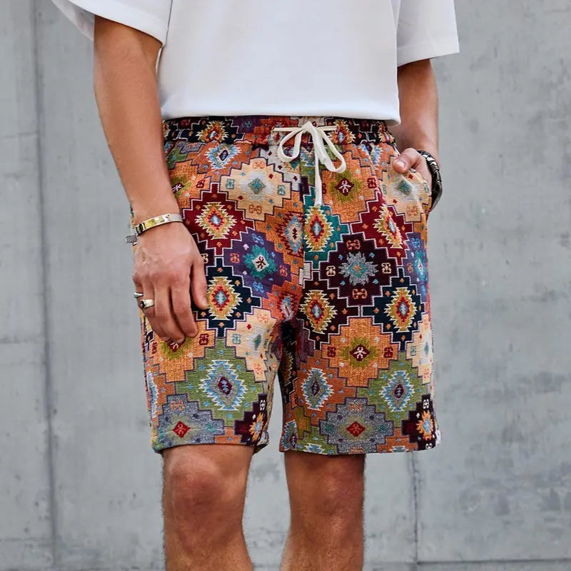 Unisex Retro Floral Jacquard Shorts