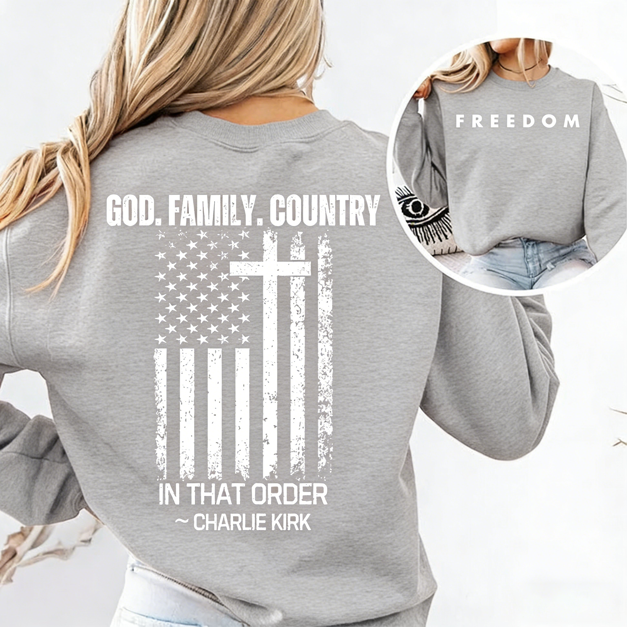 Women's God Family Country Crew Neck Sweatshirt