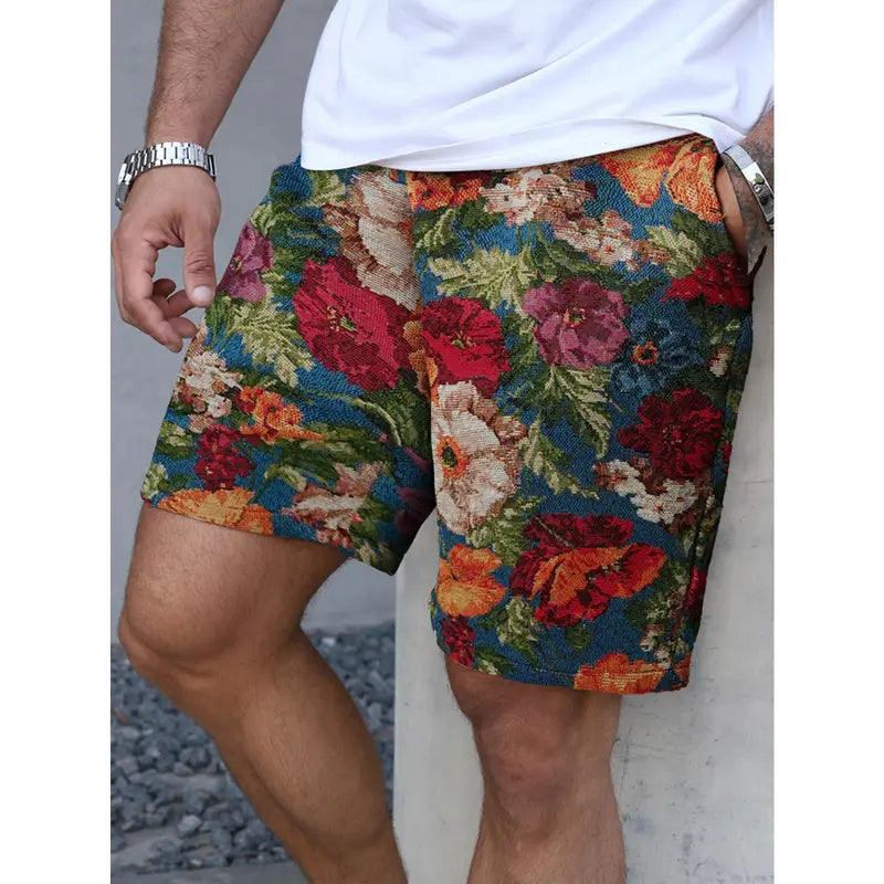 Unisex Retro Floral Jacquard Shorts