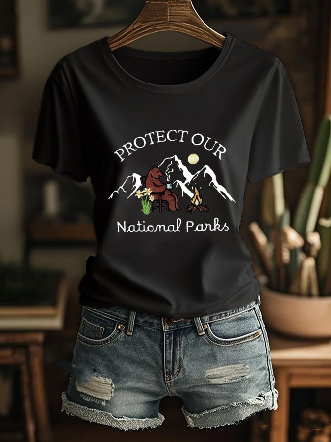 Women's Protect our National Parks Printed Round Neck T-Shirt