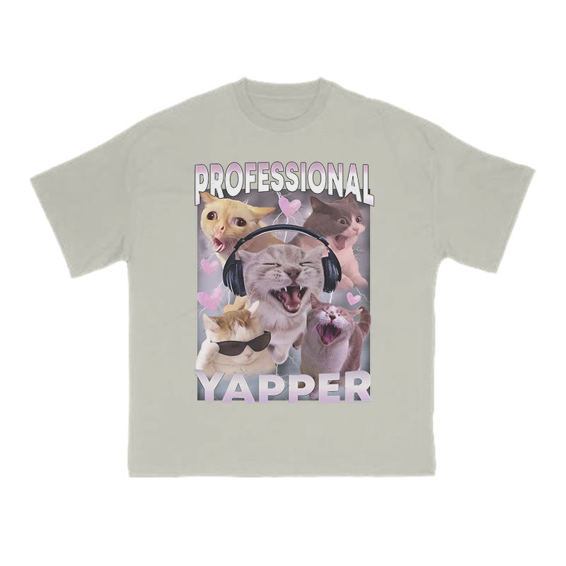 Unisex Professional Yapper Cat Print T-shirt