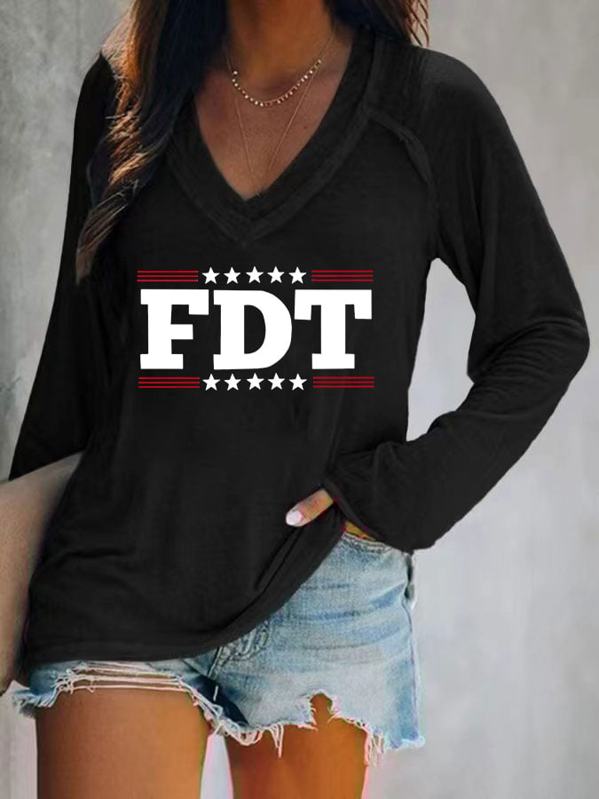 Women's FTD printed long-sleeved T-shirt
