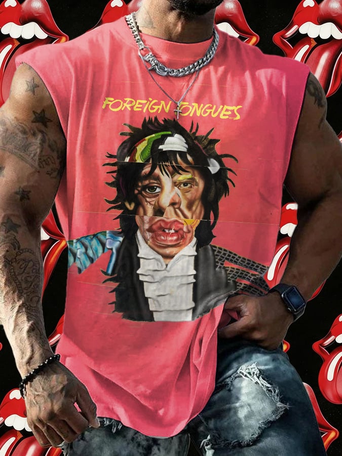 Retro Men's Foreign Tongues Print Tops Tank